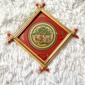Tribal Market Palm Leaf Wall Painting Frame On Handmade Paper with Cane Stick